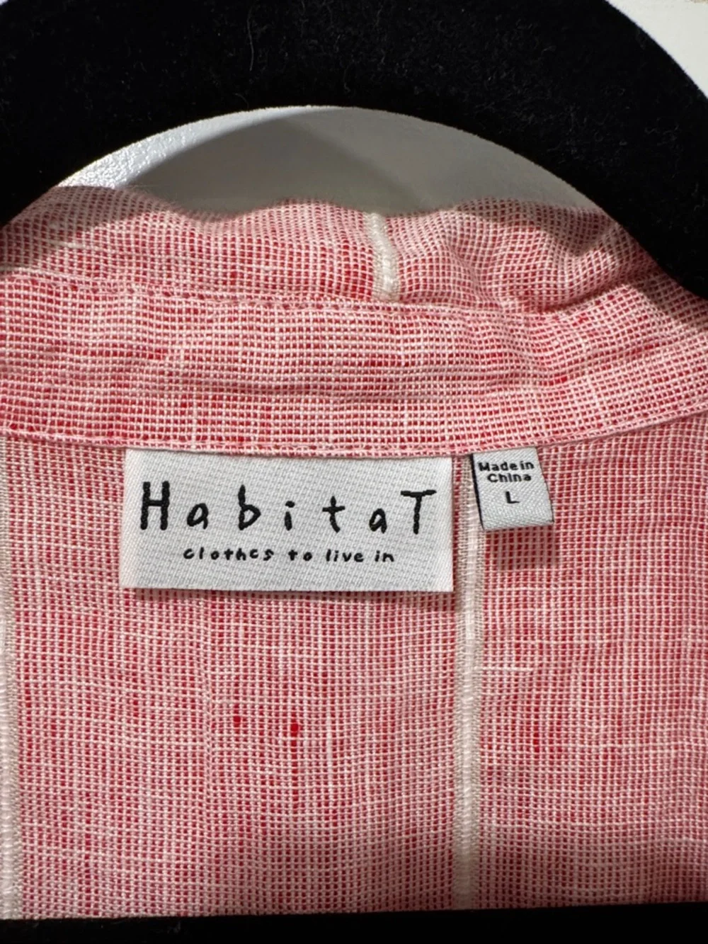 NWT Habitat Strawberry red & white striped linen button-down Shirt Sz Large - Picture 3 of 7